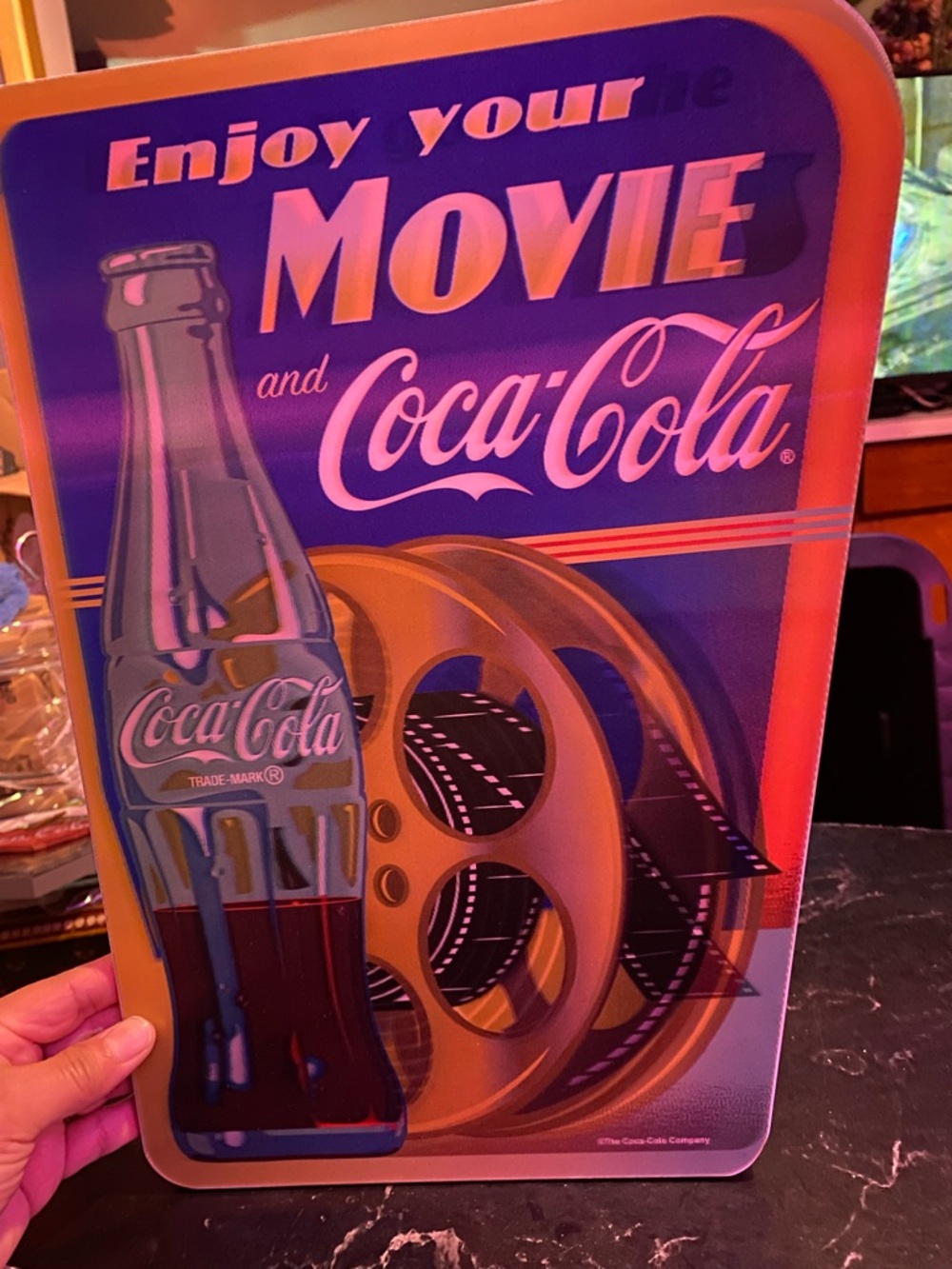 Coca-Cola Movie Night Lenticular Sign in Blue, Red & Orange
